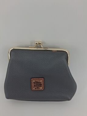 Dooney & Bourke Gray Pebble Leather Kiss-Lock Coin Purse with Gold Hardware